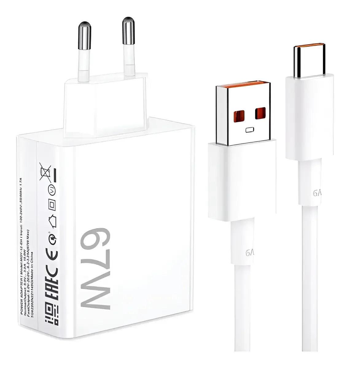 Carregador Turbo usb c 67w (fonte + Cabo) Branco